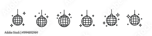 Disco ball web line icons set mirror ball sparkles dance party nightclub celebration event web line icons set & more vector illustration on editable stroke