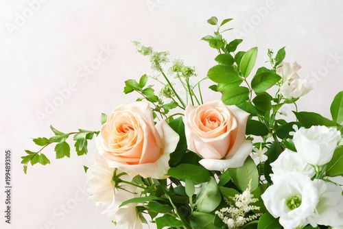 Bouquet of Flowers With Orange Rose and White Blooms in a Bright Setting