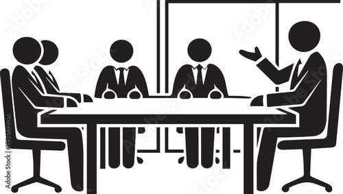 Business Meeting Discussion Icon – Team Conference, Office Presentation and Corporate Collaboration Illustration
