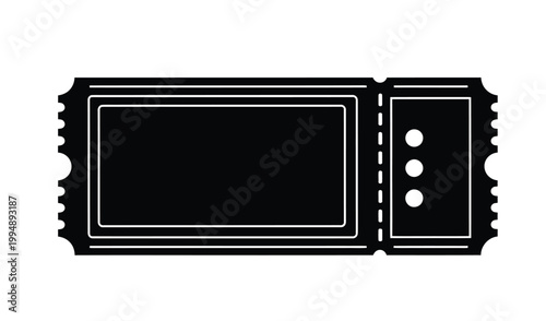 Black and white illustration of a blank ticket stub with perforated edge and circular holes, isolated on white background.