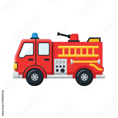 Flat Red Fire Truck Vector Illustration for Children