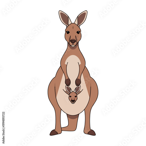 Kangaroo with Joey in Pouch Vector Illustration