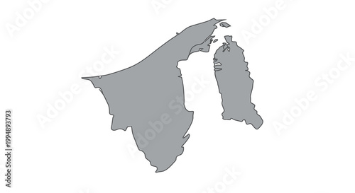 A grayscale outline depicts the geographical shape of borneo an island in maritime southeast asia high quality professional