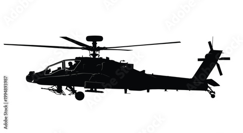 Military Attack Helicopter Silhouette Vector Illustration in Side View for Aviation Logo Defense Graphics Tactical Branding and Modern Design Projects