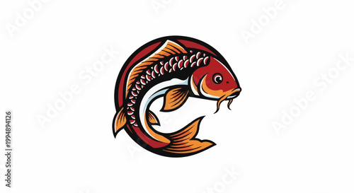 Stylized koi fish in a circular frame