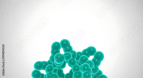 A cluster of green cells or microorganisms on a white background, representing biology, science, or medicine