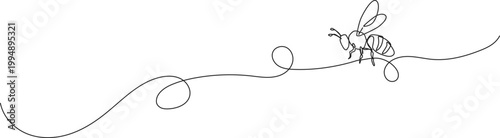 continuous line drawing of flying bee, honeybee line art vector illustration