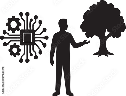 Person Choosing Between Technology and Nature Concept Vector Silhouette