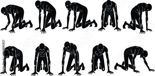 A comprehensive vector illustration set of black silhouettes featuring a diverse collection of people, business professionals, families, children, and animals engaged in sports, music, and dance