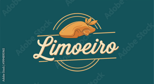 Stylized logo with a plump orange fruit and flowing script text against a teal background
