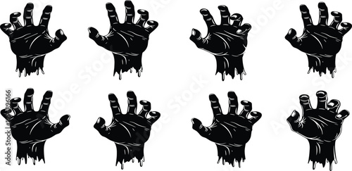 Scary black hand print vector illustration featuring a monster silhouette and animal deer tattoo design pattern for a cartoon Halloween art icon