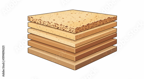 Stacked slices of light brown material, layered with varying textures