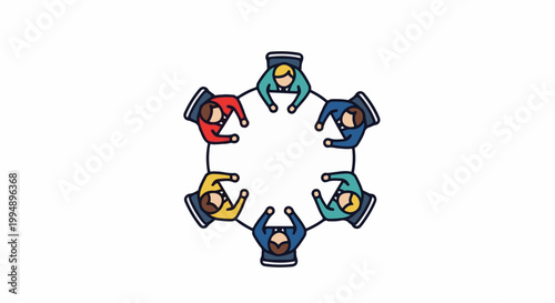 Six diverse individuals seated in a circle, engaged in discussion