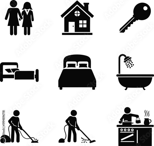 Real estate and home life icons family house amenities and services