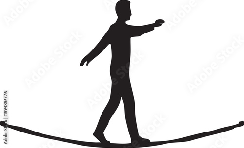 Tightrope Walker Balancing Across Rope Vector Silhouette