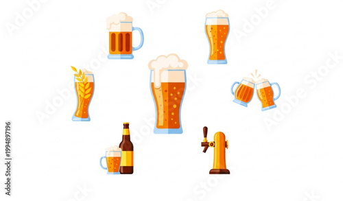 Beer icon collection with glasses mugs and cheers drink vector