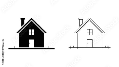 Simple house icon with chimney door and grass real estate building architecture property residential exterior