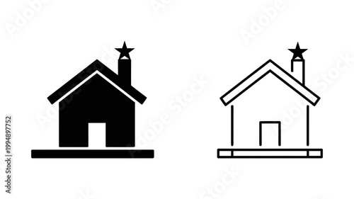 Simple house icon with chimney and star on roof real estate building architecture property residential exterior
