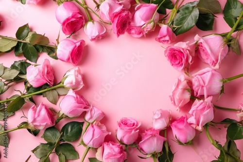 Roses Arranged in a Heart Shape on a Pink Background for a Celebration Event ...