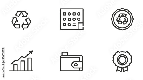 Eco-Friendly Icons: A collection of minimalist line icons representing sustainability, environmental consciousness, and financial growth.