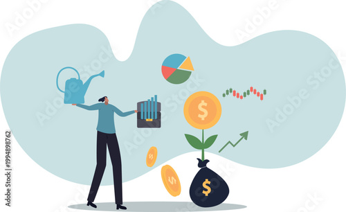 Investment growth, growing money to earn profit from savings, increase wealth from stock market or trading,human life and situation.