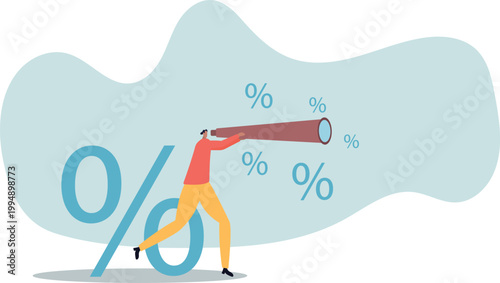 Interest rate forecast, FED and Central bank financial policy, search for investment profit or banking loan payment .human life and situation.