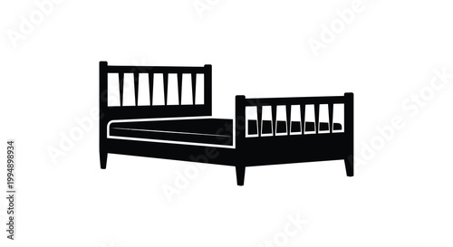 Картината върху платно A simple black silhouette depicts a classic wooden bed frame with a headboard an