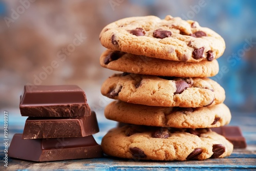 Chocolate Chip Cookies and Chocolate Bars on a Table With Baked Goods