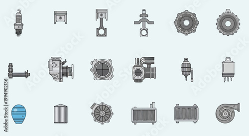 Collection of various mechanical parts.