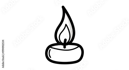 Simple black and white candle with dancing flame drawing for minimalist designs