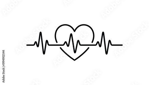 Heartbeat line and heart shape vector graphic transparent background cardiology medical electrocardiogram.