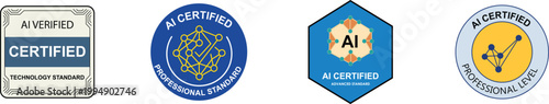 AI Certified Badge Set Vector Collection Professional Verification Technology Labels Icons