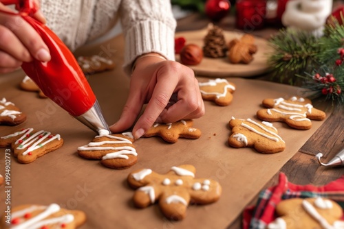Baking Holiday Cookies With Icing in a Cozy Kitchen During Winter