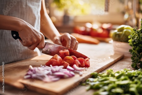 Chopping Vegetables in a Kitchen During the Afternoon Sunlight With Fresh Pro...