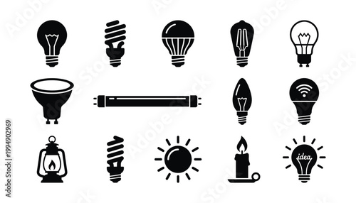 Light bulb icons collection various types vector set transparent background for ideas.