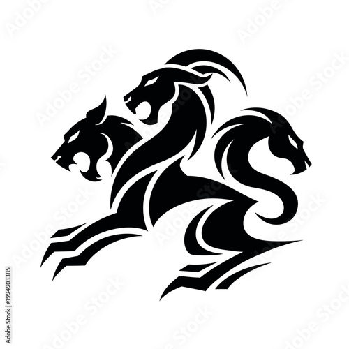 Chimera Three Head Mythical Beast Silhouette Illustration