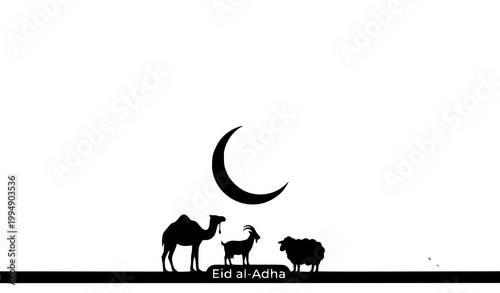 Modern Eid al Adha vector illustration with sacrifice animals and islamic UI landing page design