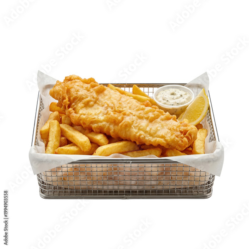 Bild auf Leinwand Classic fish and chips in wire basket