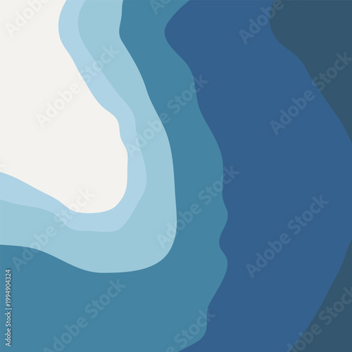 Modern abstract wavy background featuring smooth flowing shapes in layered blue and neutral tones.