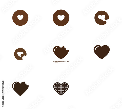 Chocolate heart with bites and segments on white background bitten