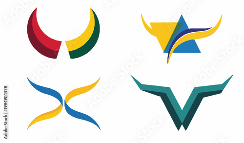 Abstract bull horn logo set with geometric modern symbols for branding vector illustration isolated on white background