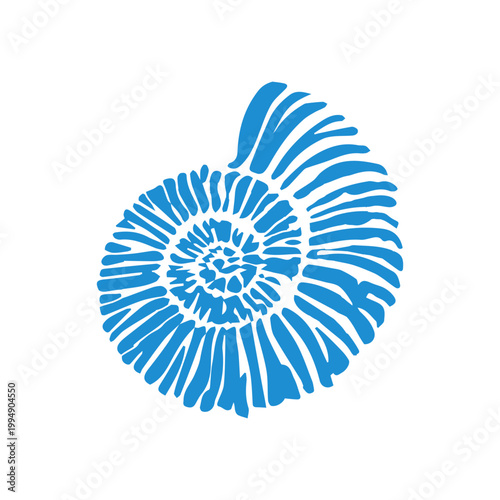 Abstract Nautilus Shell Spiral Blue Vector Illustration Minimal Marine Design