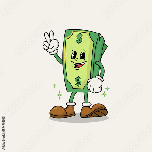 Cute Dollar Money Mascot Character Smiling Cartoon Vector Illustration