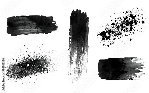Ink Strokes Texture: A collection of various textured ink strokes and splatters, offering a diverse range of artistic possibilities, perfect for adding depth and character to creative projects.