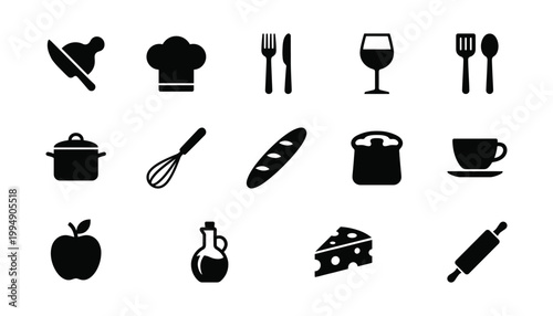 Cooking and kitchen icons on transparent background vector illustration.