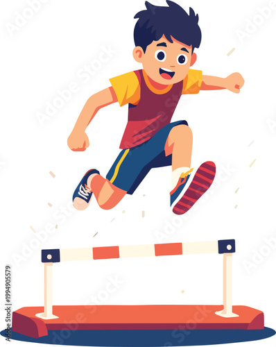 Child jumping over hurdles – vector illustration