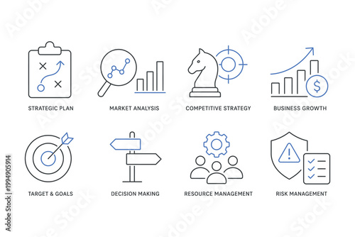 Business strategy concepts illustrated as simple icons