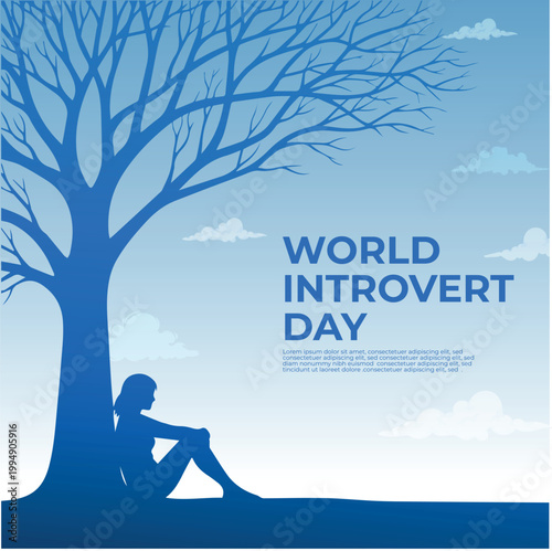 Woman silhouette resting under a leafless tree highlights the importance of solitude on World Introvert Day.