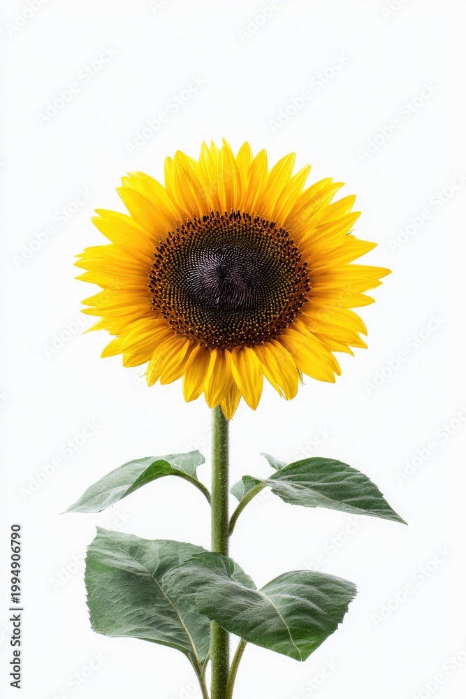 Obraz premium Vibrant sunflower blooming against a bright white background
