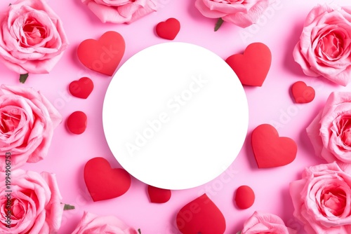 Roses and Hearts Surround a Blank Space for Messages on a Light Background